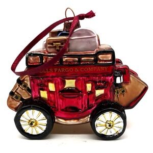 Vtg Wells Fargo &Co. Stagecoach Blown Glass Christmas Ornament Western Bank